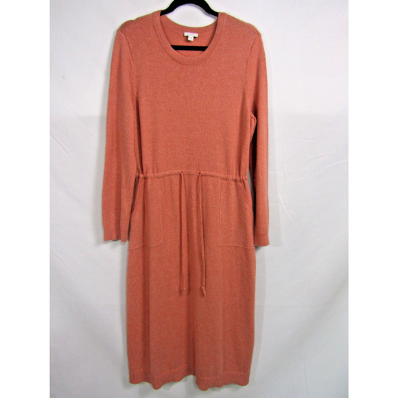 Pure Jill Peach Knit Dress sz M Drawstring Waist Cozy Lagenlook Staple Coastal - Picture 1 of 8